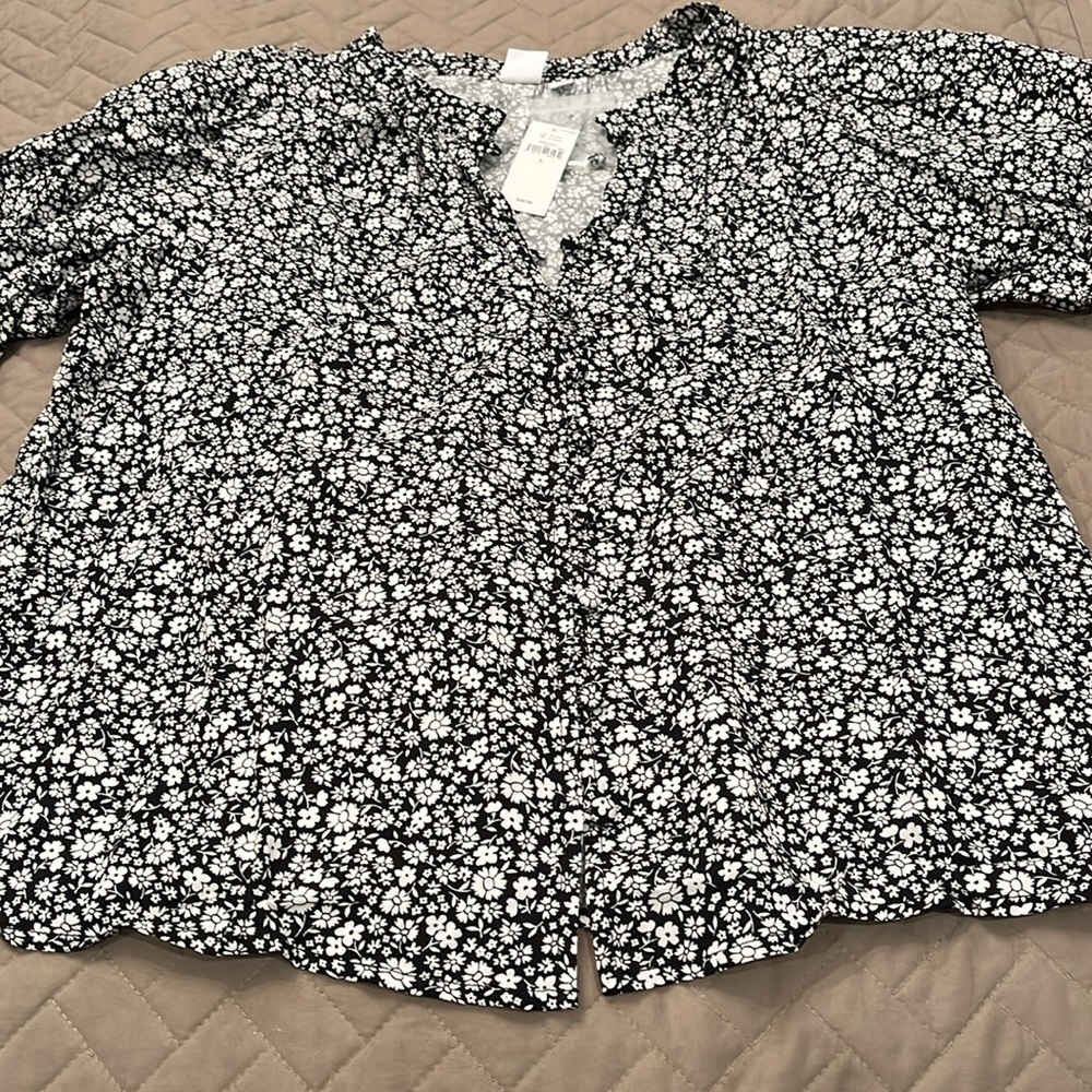GAP Floral Print Puff Sleeve Ruffle Top/NWT/S - Picture 2 of 10